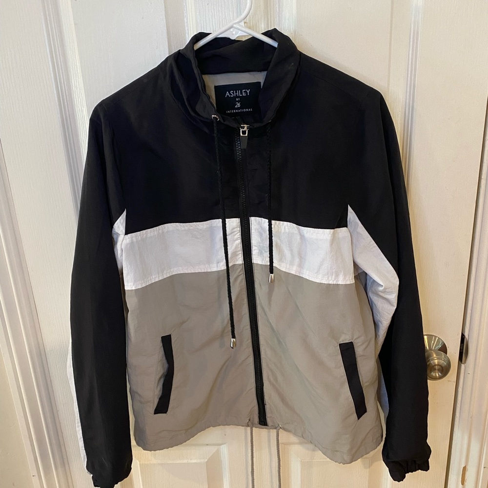 Windbreaker, size small, black/white/grey